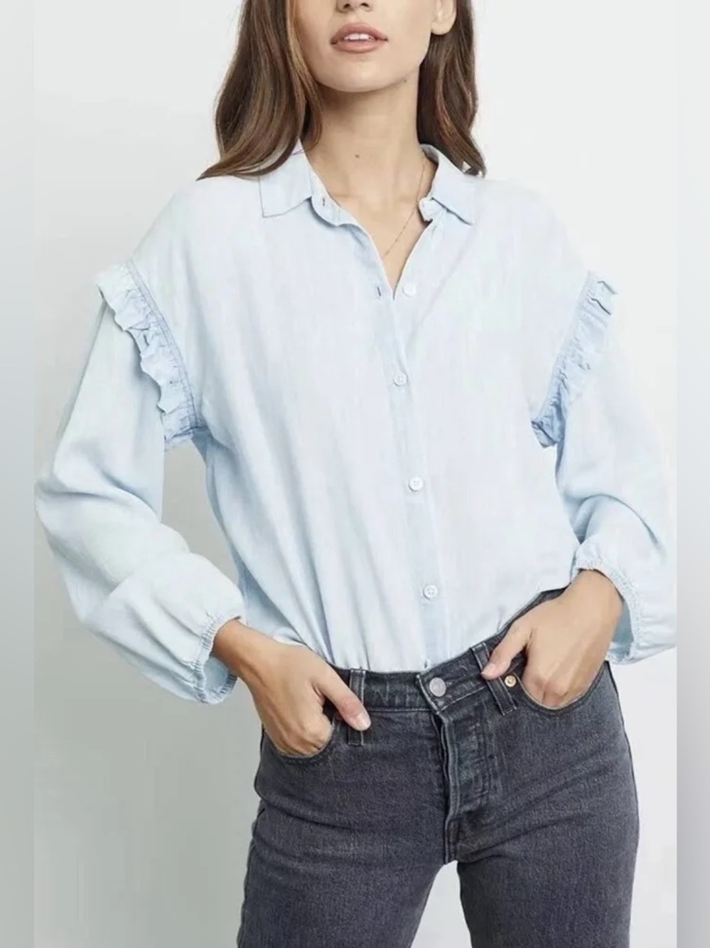 Rails Willow Long Sleeve Button Down Lyocell Chambray Shirt